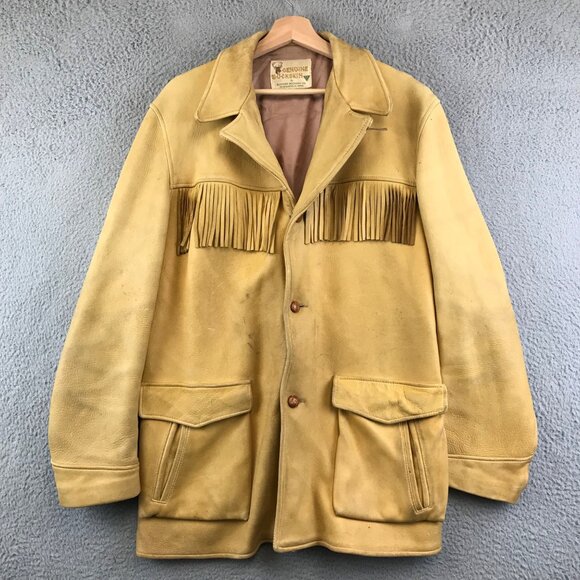 Vintage 60's Buckskin Fringe Leather Western Jacket size 44